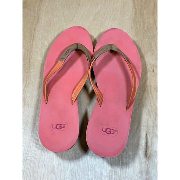 UGG RUBY SANDALS Womens 10 Coral Reef Leather Flip Flops - Picture 12 of 13
